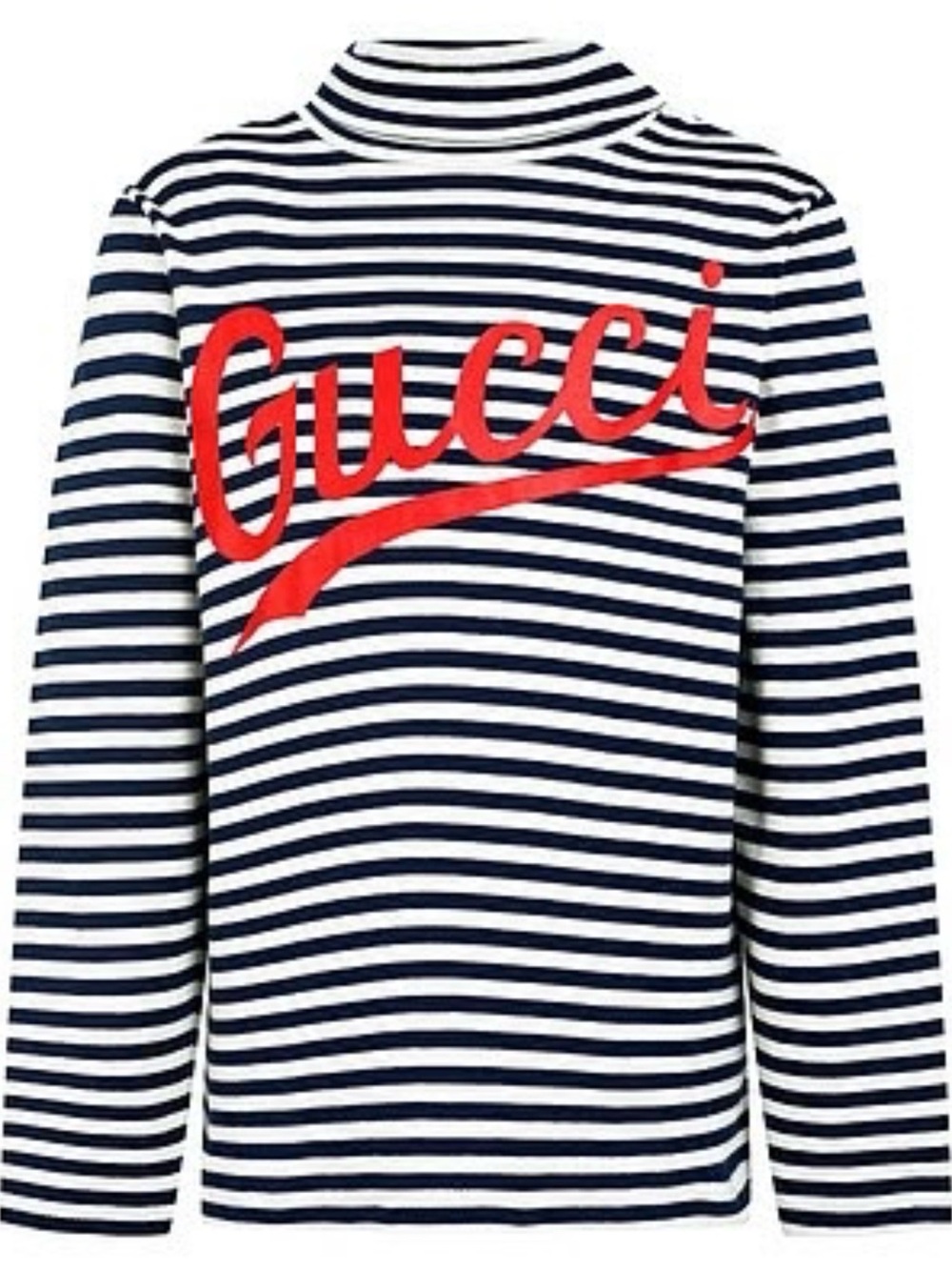 GUCCI Navy & White Striped Long Sleeve Youth Top with Red Branded Signature Logo